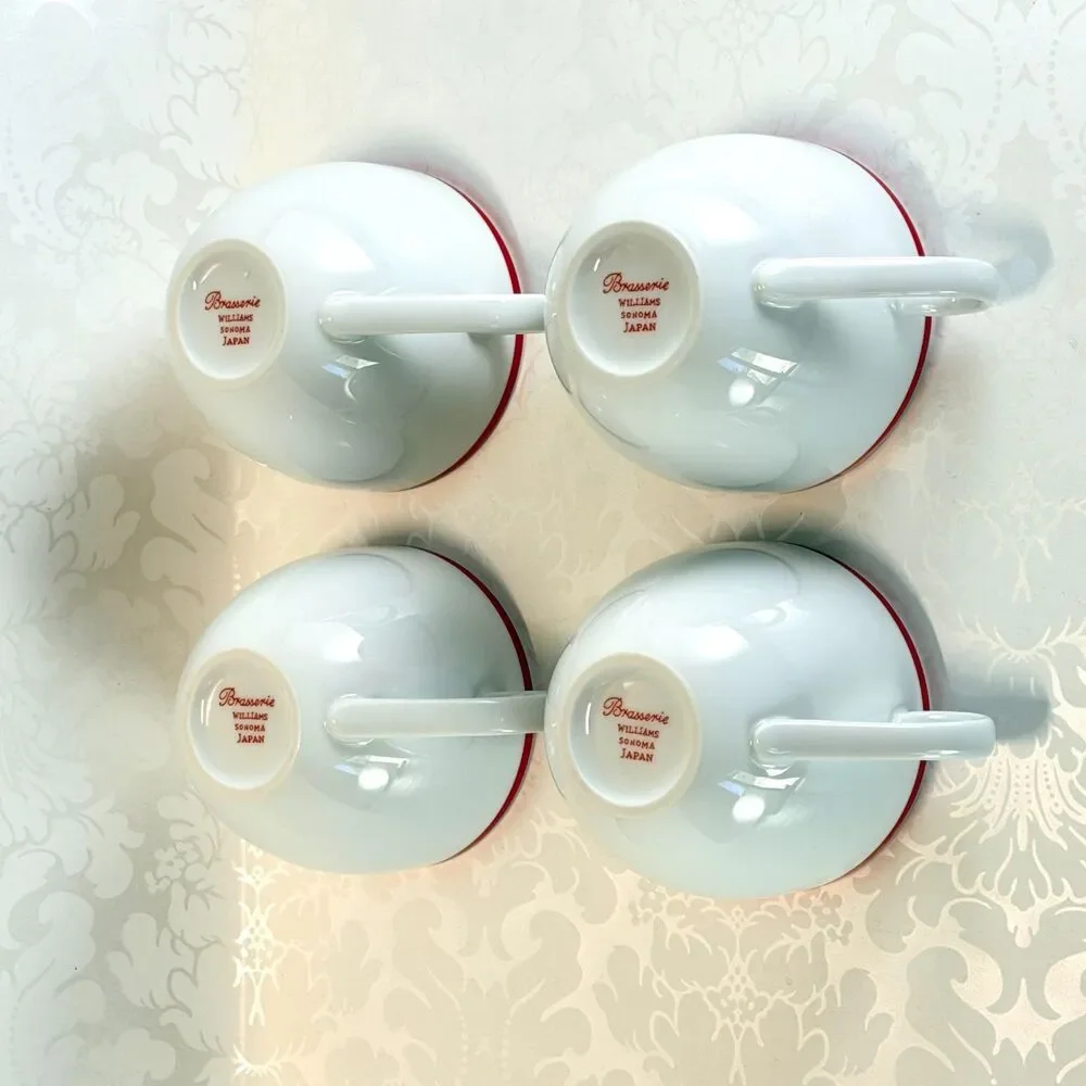 Williams Sonoma Brasserie Red Banded Coffee Mugs Vintage Made in Japan Set Of 4